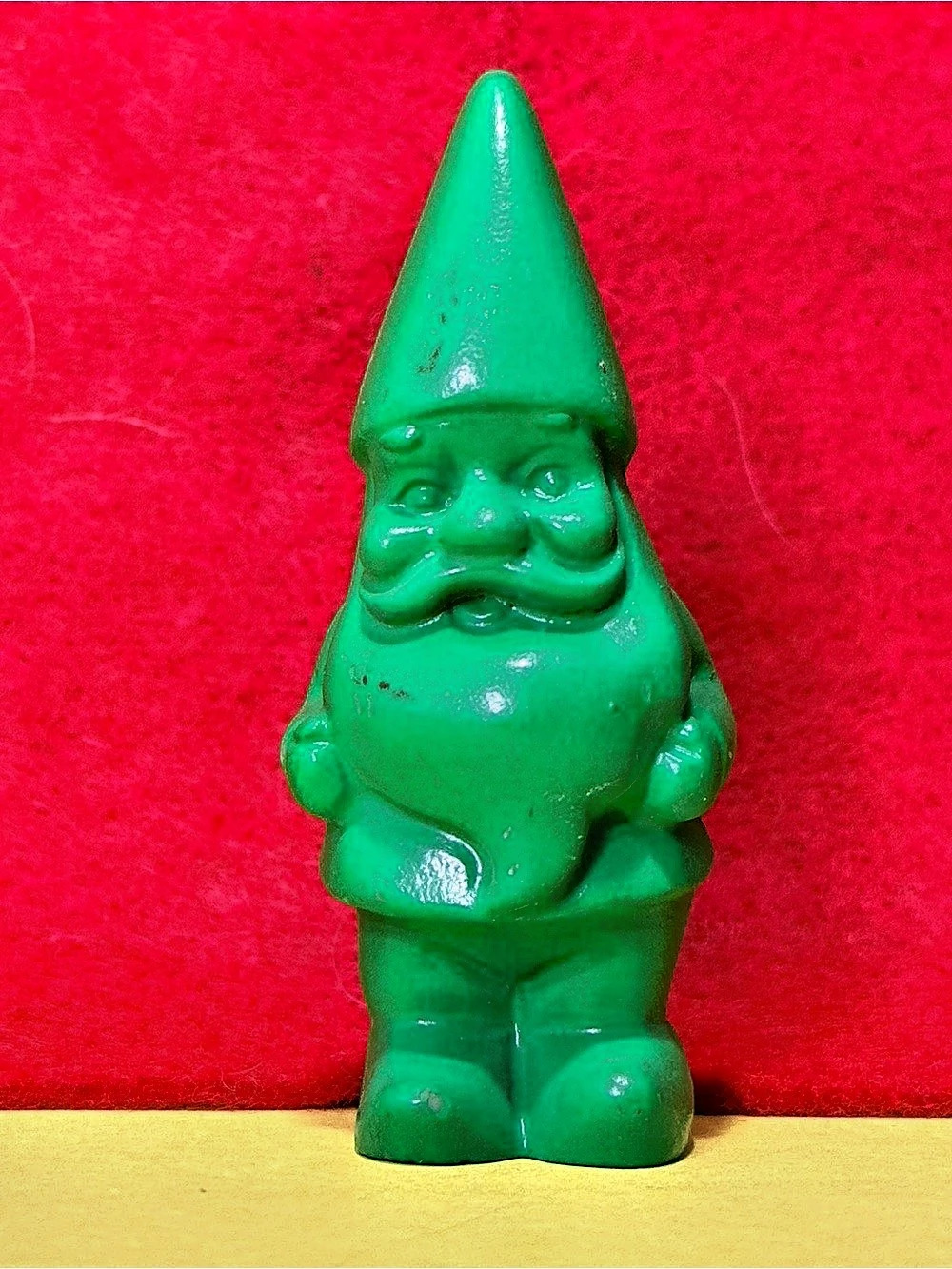 Vintage Green Molded Plastic Gnome Dwarf Figurine 3.5” Retro Mini Decor